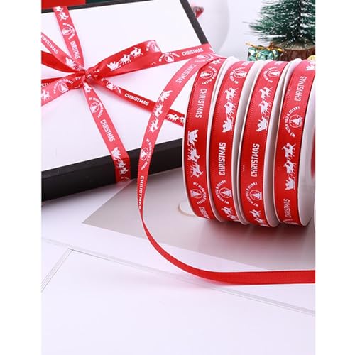 PWHUYJLEY 1 Rolle 25Yards 10mm Grün Rotes Elch Satinband，Geschenkband， Dekoband Schleifenband Bänder für Weihnachten，Hochzeit, Geburtstag Dekoration (Rot) von PWHUYJLEY