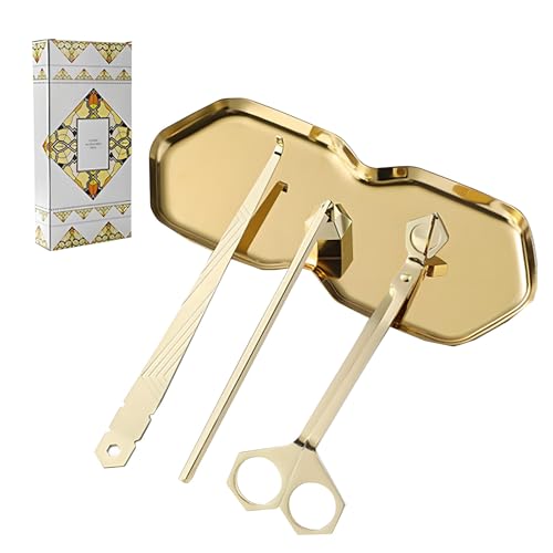 Premium 4 in 1 Kerzen-Zubehör-Set - Kerzendochtschneider, Snuffer, Dochtlöffel und Tablett, Pflegeset für Kerzenliebhaber, perfekt getrimmte Dochte (Roségold) von PWMENLK