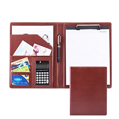 A4 Zwischenablage Mappe Konferenzmappe, Halter Ring Datei Dokument Fall Multi Pocket und Legal Pad for Business Organizer Interview und Meeting(Brown,12digit calculator) von PXAMORTEL