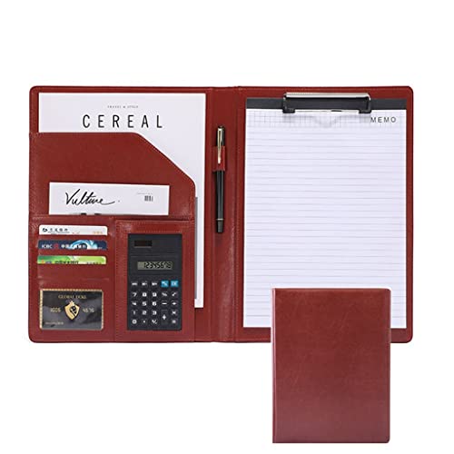 A4 Zwischenablage Mappe Konferenzmappe, Halter Ring Datei Dokument Fall Multi Pocket und Legal Pad for Business Organizer Interview und Meeting(Brown,8 digit calculator) von PXAMORTEL