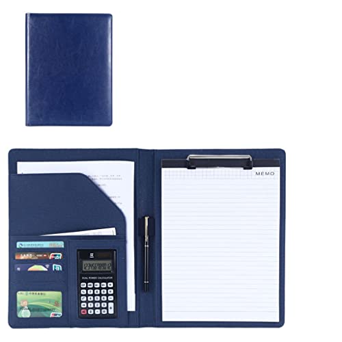 A4 Zwischenablage Mappe Konferenzmappe, Leder A4 Klemmbrett Business Datei Ordner Interview Lebenslauf Mit Schreiben Pad Karte Halter for Meetings Und Interviews(Blue,12digit calculator) von PXAMORTEL