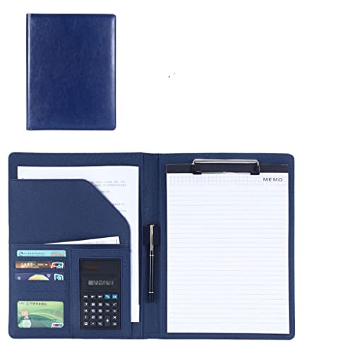 A4 Zwischenablage Mappe Konferenzmappe, Leder A4 Klemmbrett Business Datei Ordner Interview Lebenslauf Mit Schreiben Pad Karte Halter for Meetings Und Interviews(Blue,8digit calculator) von PXAMORTEL