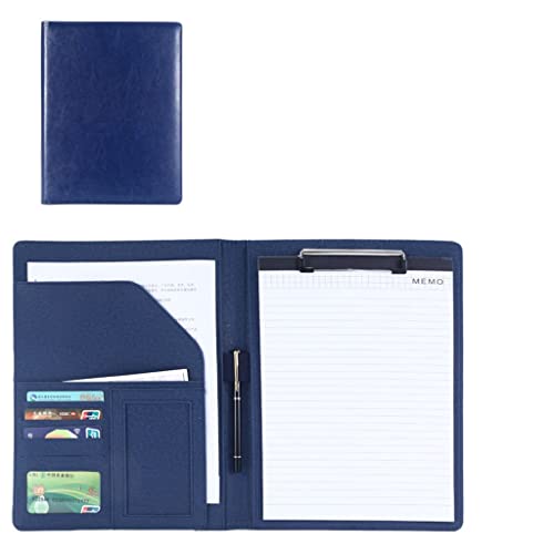 A4 Zwischenablage Mappe Konferenzmappe, Leder A4 Klemmbrett Business Datei Ordner Interview Lebenslauf Mit Schreiben Pad Karte Halter for Meetings Und Interviews(Blue,No calculator) von PXAMORTEL