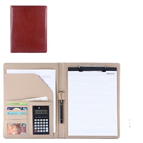 A4 Zwischenablage Mappe Konferenzmappe, Leder A4 Klemmbrett Business Datei Ordner Interview Lebenslauf Mit Schreiben Pad Karte Halter for Meetings Und Interviews(Brown,12digit calculator) von PXAMORTEL