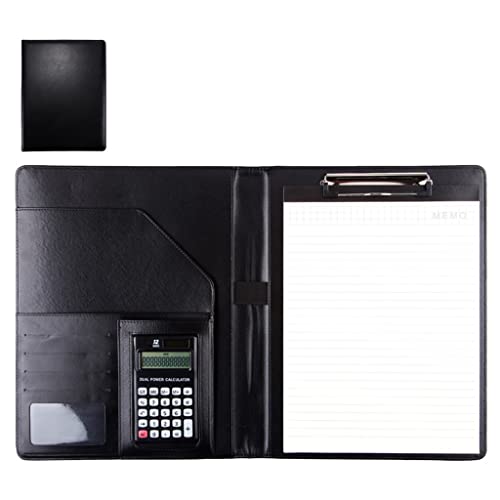 A4 Zwischenablage Mappe Konferenzmappe, Ordner-Aufbewahrung, Klemmbrett for die Schule, Seitengurte, Dokumenten-Organizer, Papiere, Reisedokumente(Black,12digit calculator) von PXAMORTEL