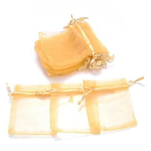 Organza-Säcke Organza-Geschenk-Säcke 100 Stück Schmuck-Verpackungsbeutel 5 x 7 7 x 9 9 x 12 10 x 15 cm Organzabeutel Geschenkaufbewahrung Make-up Hochzeit Beutel mit Kordelzug(Gold,9x12cm) von PXAMORTEL