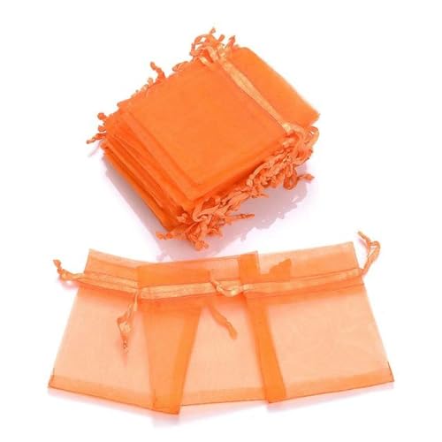 Organza-Säcke Organza-Geschenk-Säcke 100 Stück Schmuck-Verpackungsbeutel 5 x 7 7 x 9 9 x 12 10 x 15 cm Organzabeutel Geschenkaufbewahrung Make-up Hochzeit Beutel mit Kordelzug(Orange,9x12cm) von PXAMORTEL