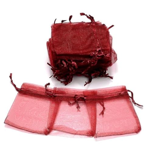 Organza-Säcke Organza-Geschenk-Säcke 100 Stück Schmuck-Verpackungsbeutel 5 x 7 7 x 9 9 x 12 10 x 15 cm Organzabeutel Geschenkaufbewahrung Make-up Hochzeit Beutel mit Kordelzug(Wine Red,10x15cm) von PXAMORTEL