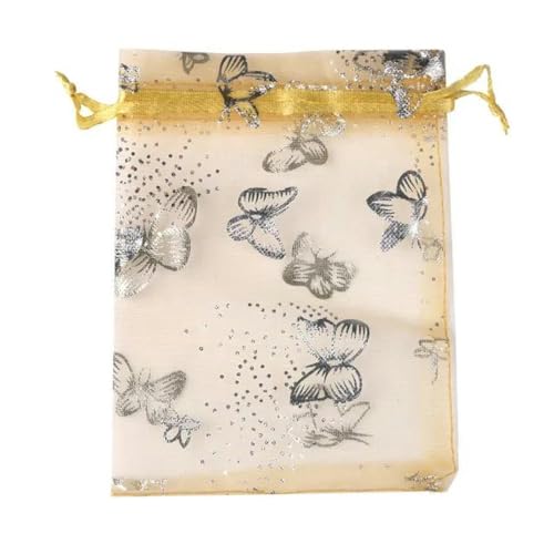 Organza-Säcke Organza-Geschenk-Säcke 50 Stück 7 x 9 cm Organzabeutel, silberfarben, Schmetterlingsdruck, for Schmuck, Hochzeit, Party, ausziehbare Verpackung, Display und Geschenkbeutel(2butterfly,9x1 von PXAMORTEL