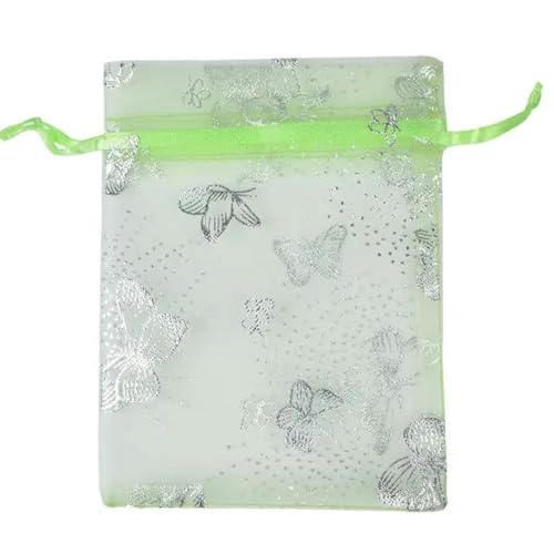 Organza-Säcke Organza-Geschenk-Säcke 50 Stück 7 x 9 cm Organzabeutel, silberfarben, Schmetterlingsdruck, for Schmuck, Hochzeit, Party, ausziehbare Verpackung, Display und Geschenkbeutel(3light Green,9 von PXAMORTEL