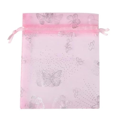 Organza-Säcke Organza-Geschenk-Säcke 50 Stück 7 x 9 cm Organzabeutel, silberfarben, Schmetterlingsdruck, for Schmuck, Hochzeit, Party, ausziehbare Verpackung, Display und Geschenkbeutel(5light Pink,13 von PXAMORTEL