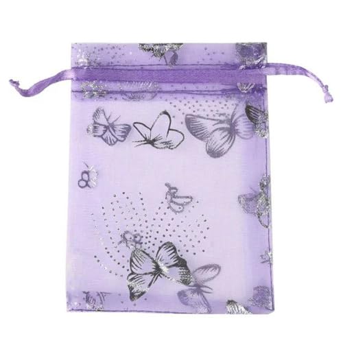 Organza-Säcke Organza-Geschenk-Säcke 50 Stück 7 x 9 cm Organzabeutel, silberfarben, Schmetterlingsdruck, for Schmuck, Hochzeit, Party, ausziehbare Verpackung, Display und Geschenkbeutel(8purple Butter von PXAMORTEL