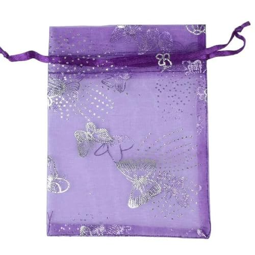 Organza-Säcke Organza-Geschenk-Säcke 50 Stück 7 x 9 cm Organzabeutel, silberfarben, Schmetterlingsdruck, for Schmuck, Hochzeit, Party, ausziehbare Verpackung, Display und Geschenkbeutel(9dark Purple,1 von PXAMORTEL