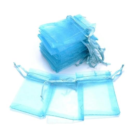 PXAMORTEL Organza-Säcke Organza-Geschenk-Säcke 100 Stück Schmuck-Verpackungsbeutel 5 x 7 7 x 9 9 x 12 10 x 15 cm Organzabeutel Geschenkaufbewahrung Make-up Hochzeit Beutel mit Kordelzug(Blue,7x9cm) von PXAMORTEL