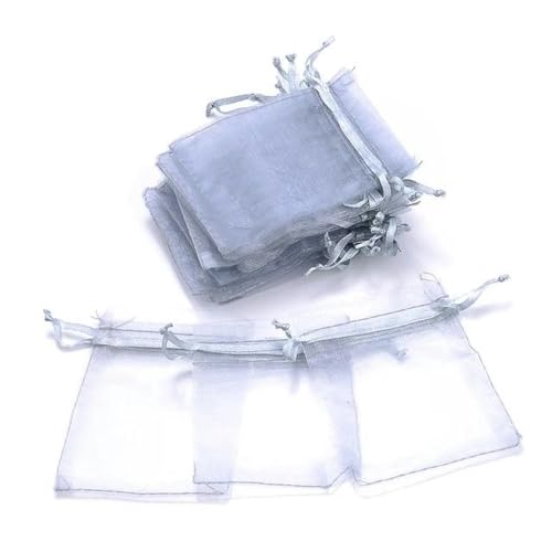 PXAMORTEL Organza-Säcke Organza-Geschenk-Säcke 100 Stück Schmuck-Verpackungsbeutel 5 x 7 7 x 9 9 x 12 10 x 15 cm Organzabeutel Geschenkaufbewahrung Make-up Hochzeit Beutel mit Kordelzug(Grey,9x12cm) von PXAMORTEL