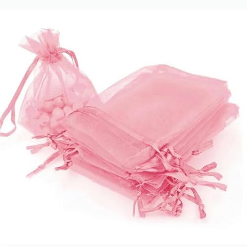 PXAMORTEL Organza-Säcke Organza-Geschenk-Säcke 100 Stück ausziehbare Organzabeutel, 7 x 9 cm, kleine Hochzeitsbeutel, Schmuckverpackung, Organzabeutel(Pink) von PXAMORTEL