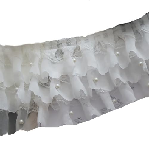 PXAMORTEL Plissiertes Spitzenband mit Rand, 11CM Breite DREI Schichten Weiß Plissee Chiffon Stoff Spitze von PXAMORTEL