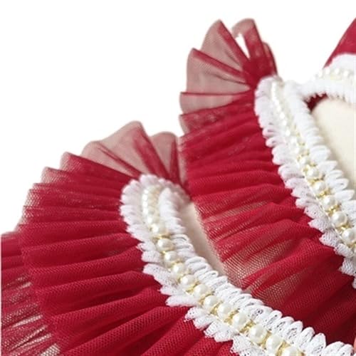 PXAMORTEL Plissiertes Spitzenband mit Rand, 5CM Breite Tüll Mesh Plissee Fabirc Band Perlen Fringe Spitze Kanten Trim Brautkleider(Red) von PXAMORTEL