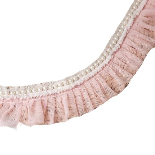 PXAMORTEL Plissiertes Spitzenband mit Rand, 6CM Breite Stickerei 3D Plissee Mesh Stoff Spitze Fringe Band Kragen Perlen Rüschen Trim(Pink) von PXAMORTEL