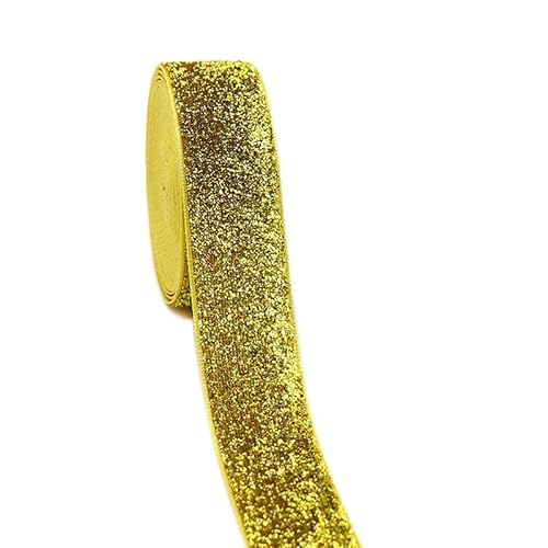 PXAMORTEL Samtband, 10 Yards 9-38MM Glitter Samtband Hochzeit Party Dekoration handgemachte Band Verpackung Haar Bowknot DIY Weihnachten Band(Golden,38mm) von PXAMORTEL