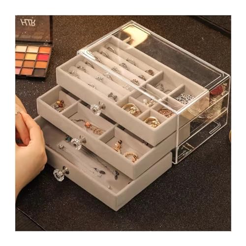 PXAMORTEL Schmuckkästchen Organizer Aufbewahrungsbox, Dreischichtige transparente Schublade for Ohrringe, Armbänder, Schmuck, Aufbewahrungsbox for Ohrringe, Ringe, Schmuckschatulle(Gray) von PXAMORTEL