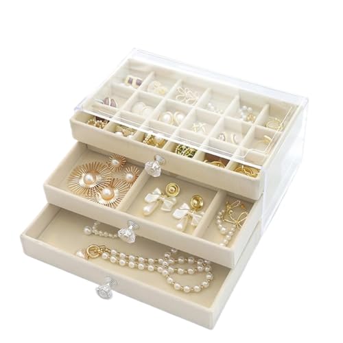 PXAMORTEL Schmuckkästchen Organizer Aufbewahrungsbox, Mehrschichtige Aufbewahrungsbox for Ohrringe, Ringe, Halsketten, Armbänder, Schmuckschatulle im Schubladenstil(Rice White 18) von PXAMORTEL