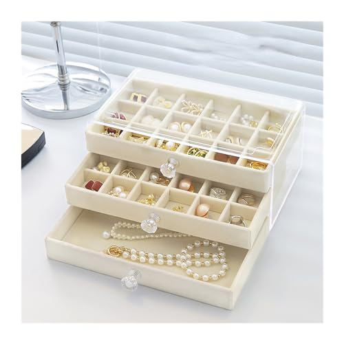 PXAMORTEL Schmuckkästchen Organizer Aufbewahrungsbox, Mehrschichtige Aufbewahrungsbox for Ohrringe, Ringe, Halsketten, Armbänder, Schmuckschatulle im Schubladenstil(Rice White 36) von PXAMORTEL