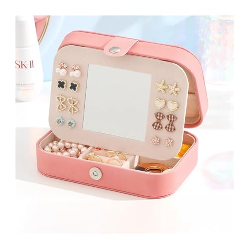 PXAMORTEL Schmuckkästchen Organizer Aufbewahrungsbox, Ringbox, Halsketten, Ohrringe, Ohrstecker, Zubehör, erhalten Sie eine Hülle for Tragen, eine Spiegelbox, Schmuckschatulle(Light Pink) von PXAMORTEL