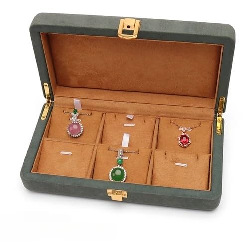 PXAMORTEL Schmuckkästchen Organizer Aufbewahrungsbox, Schmuckschatulle, Aufbewahrungsbox, Metallschnalle, Mikrofaser, for Ringe, Halsketten und Anhänger, Geschenkbox, Schmucketui(Green Pendant) von PXAMORTEL