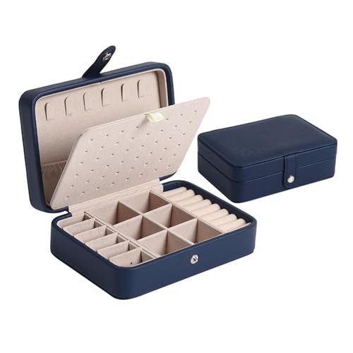 PXAMORTEL Schmuckkästchen Organizer Aufbewahrungsbox, Tragbare Schmuckschatulle aus Leder, doppellagig, Schmuck-Organizer, Display, Reise-Schmucketui, Aufbewahrungsboxen(Stylea Dark Blue) von PXAMORTEL