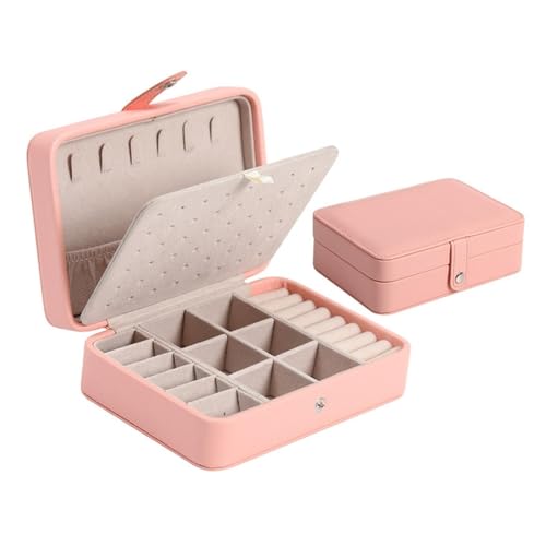 PXAMORTEL Schmuckkästchen Organizer Aufbewahrungsbox, Tragbare Schmuckschatulle aus Leder, doppellagig, Schmuck-Organizer, Display, Reise-Schmucketui, Aufbewahrungsboxen(Stylea pink) von PXAMORTEL