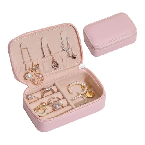 PXAMORTEL Schmuckkästchen Organizer Aufbewahrungsbox, Tragbare Schmuckschatulle aus Leder, doppellagig, Schmuck-Organizer, Display, Reise-Schmucketui, Aufbewahrungsboxen(Styled pink) von PXAMORTEL