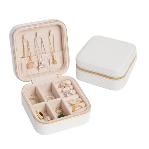 PXAMORTEL Schmuckkästchen Organizer Aufbewahrungsbox, Tragbare Schmuckschatulle aus Leder, doppellagig, Schmuck-Organizer, Display, Reise-Schmucketui, Aufbewahrungsboxen(Stylef White) von PXAMORTEL