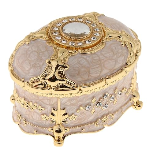 PXAMORTEL Schmuckkästchen Organizer Aufbewahrungsbox, Vintage Metall Schmuckschatulle Ring Schmucketui Schmuck Armband Perlenetui Geschenk Aufbewahrungsbox(Stylea Gold White) von PXAMORTEL