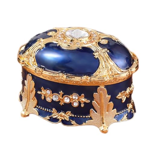 PXAMORTEL Schmuckkästchen Organizer Aufbewahrungsbox, Vintage Metall Schmuckschatulle Ring Schmucketui Schmuck Armband Perlenetui Geschenk Aufbewahrungsbox(Styleb Blue) von PXAMORTEL