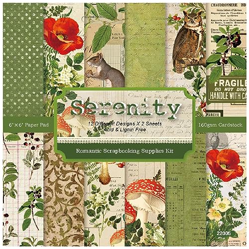 PXAMORTEL Scrapbooking Dekorpapier Cardstock Papierblock, 6"x6" Papierblock, 48 Blatt Karton mit Blumen-, Pilz- und Katzendruck, 12 Designs, einseitig gemustertes Papier, Scrapbook-Zubehör-Set-02 von PXAMORTEL