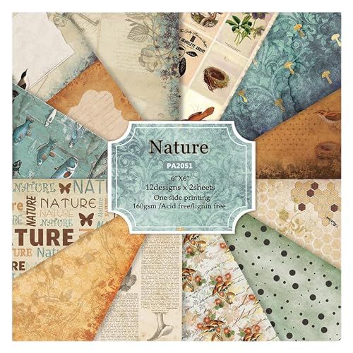 PXAMORTEL Scrapbooking Dekorpapier Cardstock Papierblock, Block 6 x 6, Naturmotiv, einseitig, 48 Blatt, Tiere, Blumen, Fische, Musterpapierpakete, DIY-Kartenherstellung, Scrapbooking-Zubehör-Set von PXAMORTEL