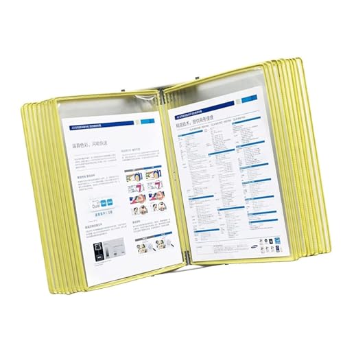 PXAMORTEL Wandtafel-System Desktop-Flip-Display-Ordner, 20 Display-Taschen, Letter-Format, Metall-Katalog-Display-Rack, Büro-Schreibtisch-Organizer und Zubehör, (Yellow) von PXAMORTEL