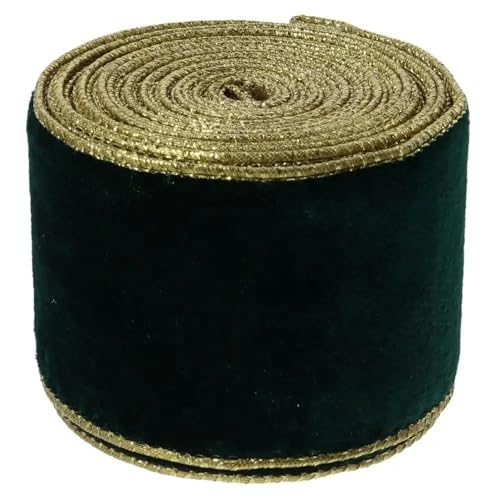 Samtband, 9,1 m Samtband mit Draht, 6,3 cm breit, goldener Rand, zerdrücktes Weihnachtsband for DIY-Kunsthandwerk, Party, Weihnachten, Hochzeit(Green) von PXAMORTEL