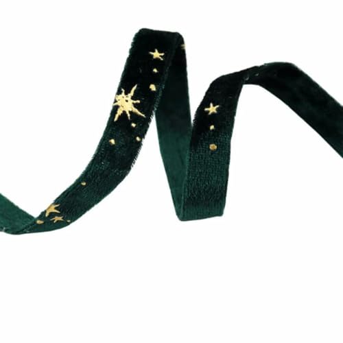 Samtband, Doppelseitige Gold Star Goldenen Samt Tuch Bänder 2Yards Bogen Kappe DIY Kleidung Zubehör Party(Green 1cm) von PXAMORTEL