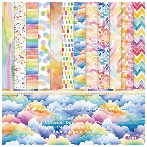 Scrapbooking Dekorpapier Cardstock Papierblock, 6" x 6", buntes 48-Blatt-Musterpapier mit Regenbogenwolken, einseitig, Aquarell-Heiligenschein-Färbung, Basteln von Fotoalben, Hintergrundkarten von PXAMORTEL