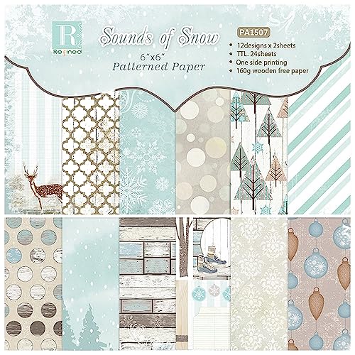 Scrapbooking Dekorpapier Cardstock Papierblock, Weihnachts-Papierblock, 15,2 x 15,2 cm, 48 Blatt, Schneeflocken-/Hirsch-Punktdruck, Karton, einseitiges Musterpapierpaket, Urlaubs-Scrapbooking-Zubehörs von PXAMORTEL