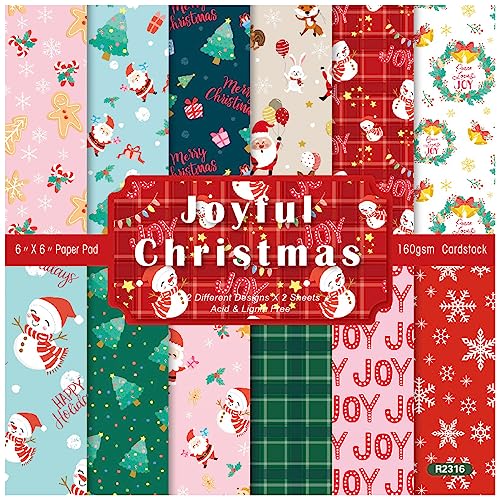 Scrapbooking Dekorpapier Cardstock Papierblock, Weihnachts-Papierblock, 15,2 x 15,2 cm, 48 Blatt, Schneemann-Weihnachtsbaum-Druck, Karton, einseitiges Musterpapier, Urlaubs-Scrapbooking-Zubehör-Set von PXAMORTEL