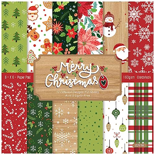 Scrapbooking Dekorpapier Cardstock Papierblock, Weihnachts-Papierblock, 15,2 x 15,2 cm, 48 Blatt, Schneemann- und Schneeflocken-Druck, Karton, einseitig gemustertes Papier, Urlaubs-Scrapbooking-Zubehö von PXAMORTEL