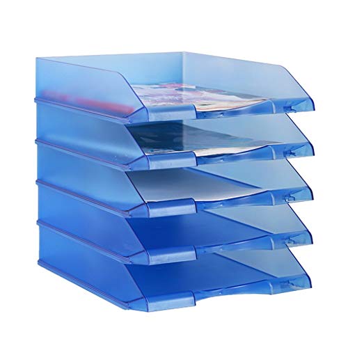 Stapelbare Büro-Briefablagen, 5-schicht Tabletts Desktop Dokument Brief Tablett Organizer Büro Desktop Kunststoff Datei Rahmen Informationen Lagerung Rack(Blue) von PXAMORTEL