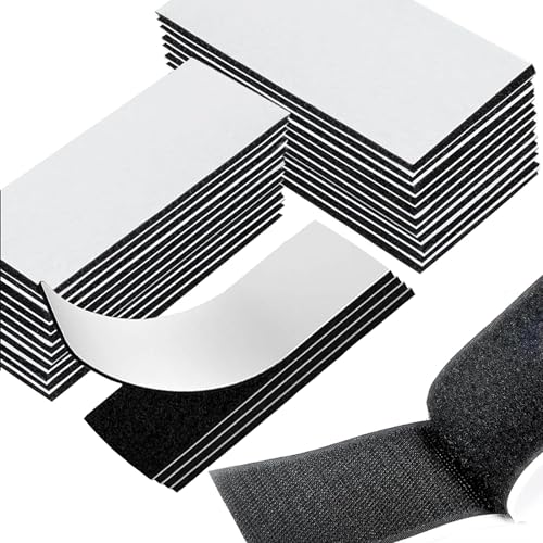 PXBSNB 30 Stück Klettband Selbstklebend Extra Stark, Schwarz Klettverschluss Selbstklebend für Stoff, Doppelseitiges Klettband zum Nähen, Wiederverwendbar Klett für Wände Boden（3×10CM und 5×10CM） von PXBSNB