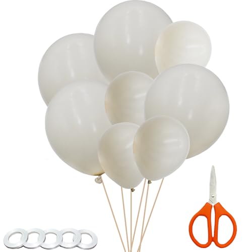 PXBSNB Sand Weiss Luftballons, 30 Stück 12 Zoll und 20 Stück 5 Zoll Latex Ballons, Helium Ballons mit 5 Band und 1 Schere, Luftballons Beige für Hochzeit Jubiläen Geburtstag und Babyparty von PXBSNB