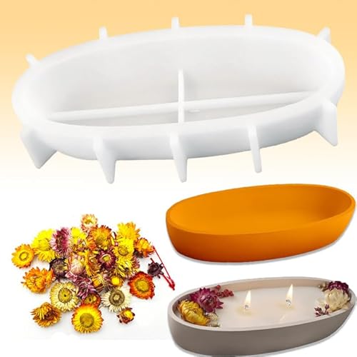 PXBSNB Silikonform Kerzenhalter, Ovale Silikonformen Gießformen, Silikonform Schale Wiederverwendbar, Gießform Kerzenhalter für DIY Kerze Vase Blumentopf（mit Getrockneten Blumen） von PXBSNB