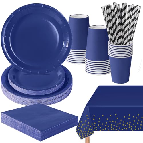 PYAILI Dunkelblau Partygeschirr, 121 Stück Pappteller Sets, Party Pappteller Becher Servietten Partyteller Partyset Süße Party, für Feste und Feiern wie Geburtstag PYAILI Dunkelblau Partygeschirr, 121 Stück Pappteller Sets, Party Pappteller Becher Servietten Partyteller Partyset Süße Party, für Feste und Feiern wie Geburtstag von PYAILI