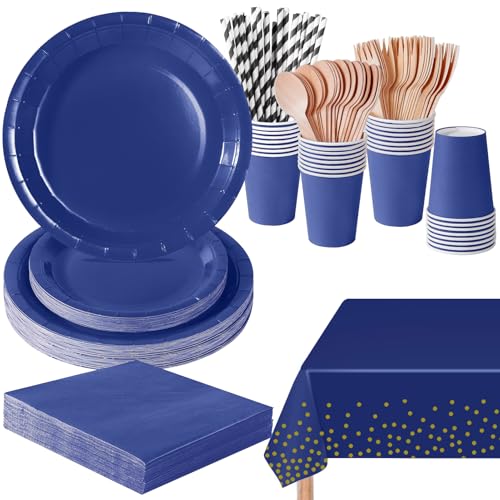 PYAILI Dunkelblau Partygeschirr, 169 Stück Pappteller Sets, Party Pappteller Becher Servietten Partyteller Partyset Süße Party, für Feste und Feiern wie Geburtstag PYAILI Dunkelblau Partygeschirr, 169 Stück Pappteller Sets, Party Pappteller Becher Servietten Partyteller Partyset Süße Party, für Feste und Feiern wie Geburtstag von PYAILI